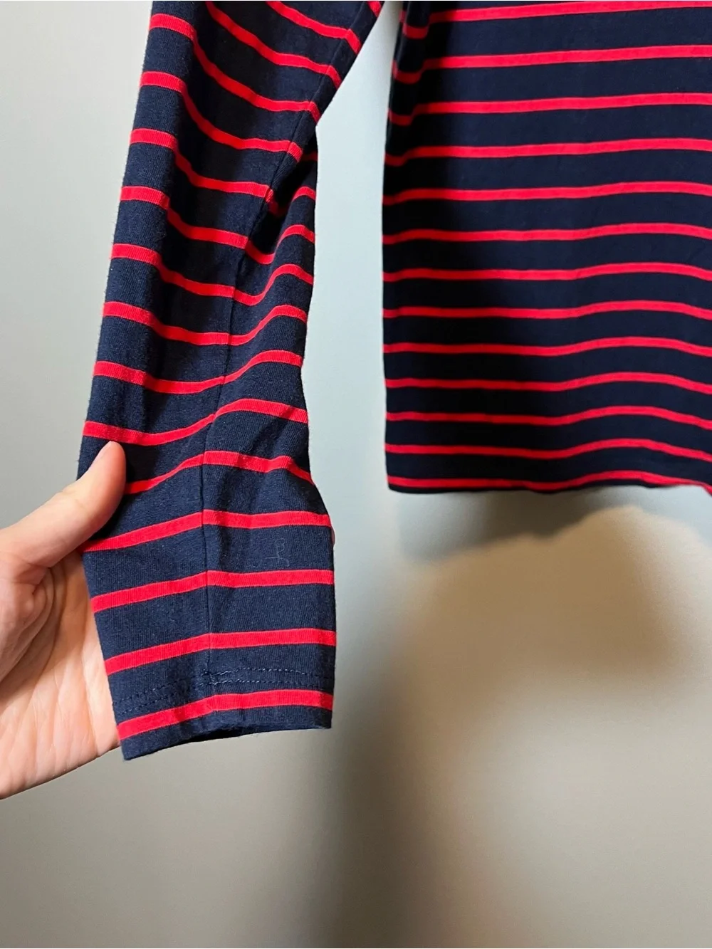 J. Crew Puff Sleeve Cotton Long Sleeve Shirt‎ Red Navy Blue Striped XS